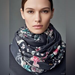 H&M Dark Gray Floral Scarf